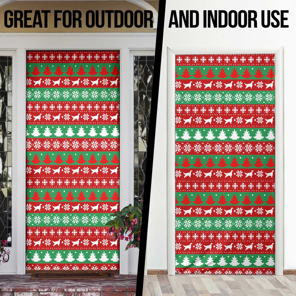 Christmas Dogs Door Cover with Santa Hats and Red Green Holiday Pattern - Wonder Print Shop