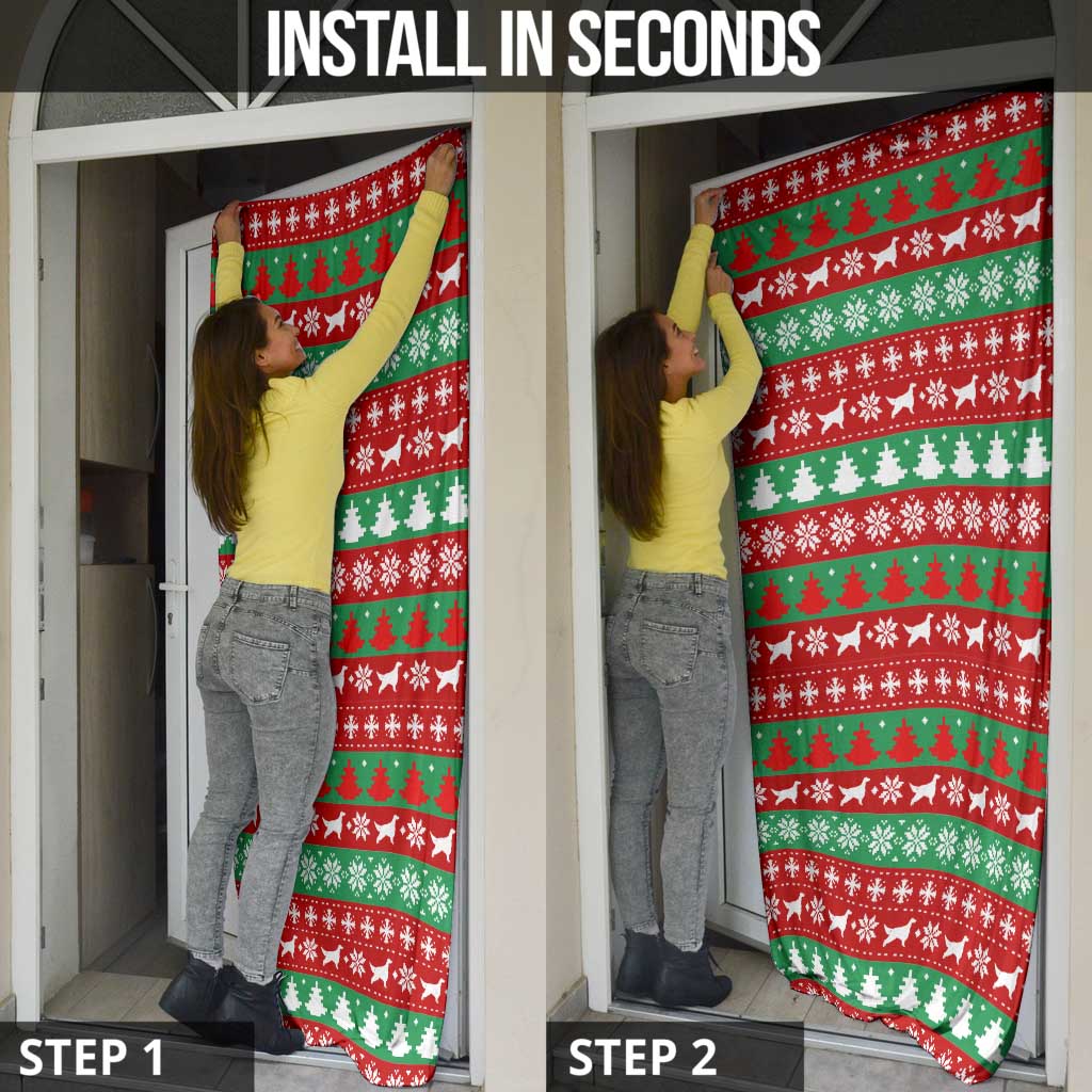 Christmas Dogs Door Cover with Santa Hats and Red Green Holiday Pattern - Wonder Print Shop