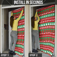 Christmas Dogs Door Cover with Santa Hats and Red Green Holiday Pattern - Wonder Print Shop