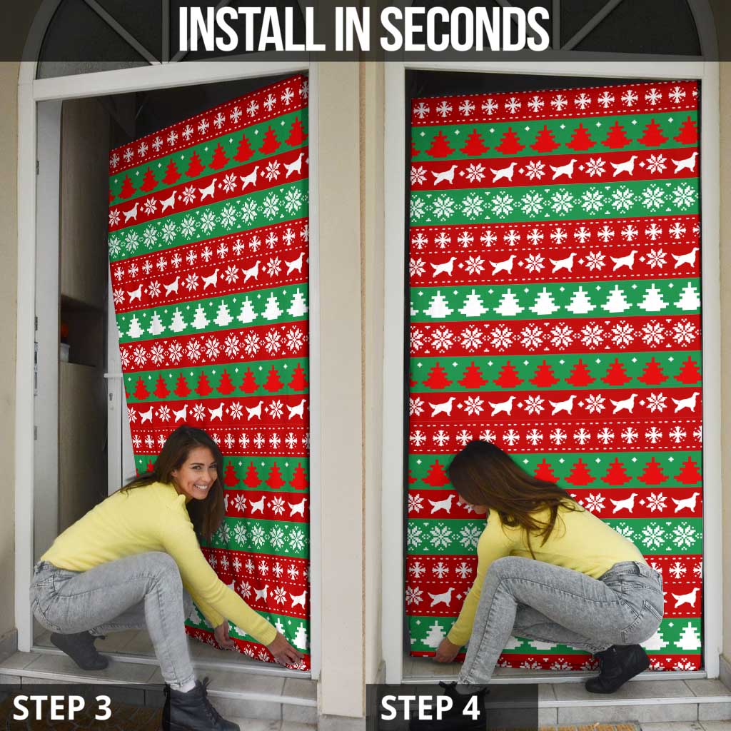 Christmas Dogs Door Cover with Santa Hats and Red Green Holiday Pattern - Wonder Print Shop