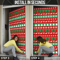 Christmas Dogs Door Cover with Santa Hats and Red Green Holiday Pattern - Wonder Print Shop
