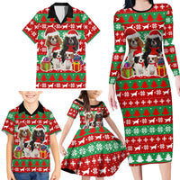 Christmas Dogs Family Matching Long Sleeve Bodycon Dress and Hawaiian Shirt with Santa Hats and Red Green Holiday Pattern - Wonder Print Shop