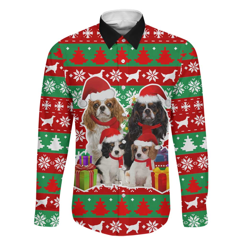 Christmas Dogs Family Matching Long Sleeve Bodycon Dress and Hawaiian Shirt with Santa Hats and Red Green Holiday Pattern - Wonder Print Shop