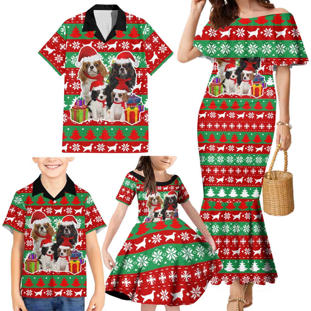 Christmas Dogs Family Matching Mermaid Dress and Hawaiian Shirt with Santa Hats and Red Green Holiday Pattern - Wonder Print Shop