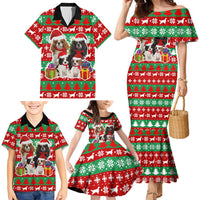 Christmas Dogs Family Matching Mermaid Dress and Hawaiian Shirt with Santa Hats and Red Green Holiday Pattern - Wonder Print Shop
