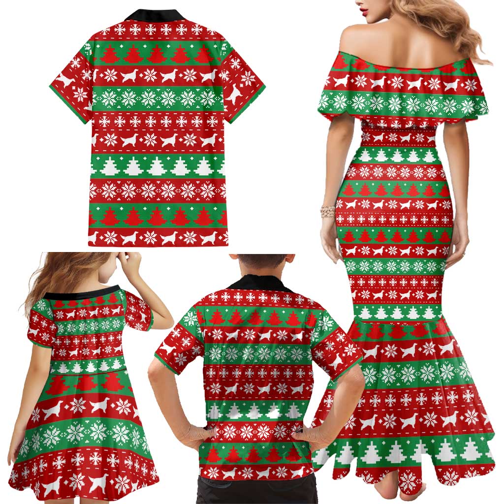 Christmas Dogs Family Matching Mermaid Dress and Hawaiian Shirt with Santa Hats and Red Green Holiday Pattern - Wonder Print Shop