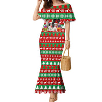 Christmas Dogs Family Matching Mermaid Dress and Hawaiian Shirt with Santa Hats and Red Green Holiday Pattern - Wonder Print Shop