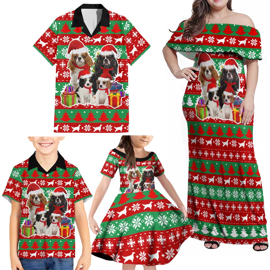 Christmas Dogs Family Matching Off Shoulder Maxi Dress and Hawaiian Shirt with Santa Hats and Red Green Holiday Pattern - Wonder Print Shop