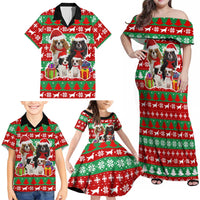 Christmas Dogs Family Matching Off Shoulder Maxi Dress and Hawaiian Shirt with Santa Hats and Red Green Holiday Pattern - Wonder Print Shop