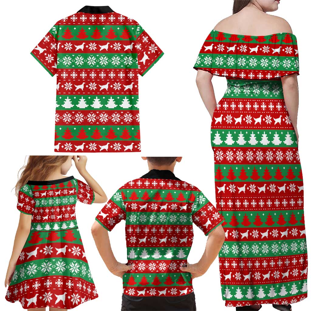 Christmas Dogs Family Matching Off Shoulder Maxi Dress and Hawaiian Shirt with Santa Hats and Red Green Holiday Pattern - Wonder Print Shop