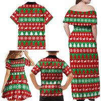 Christmas Dogs Family Matching Off Shoulder Maxi Dress and Hawaiian Shirt with Santa Hats and Red Green Holiday Pattern - Wonder Print Shop