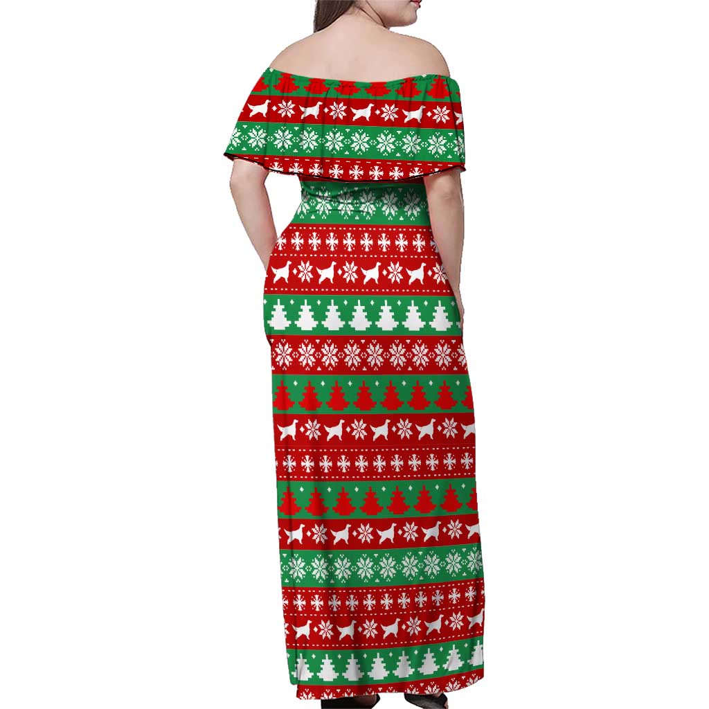 Christmas Dogs Family Matching Off Shoulder Maxi Dress and Hawaiian Shirt with Santa Hats and Red Green Holiday Pattern - Wonder Print Shop