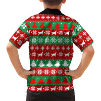 Christmas Dogs Family Matching Off Shoulder Short Dress and Hawaiian Shirt with Santa Hats and Red Green Holiday Pattern - Wonder Print Shop