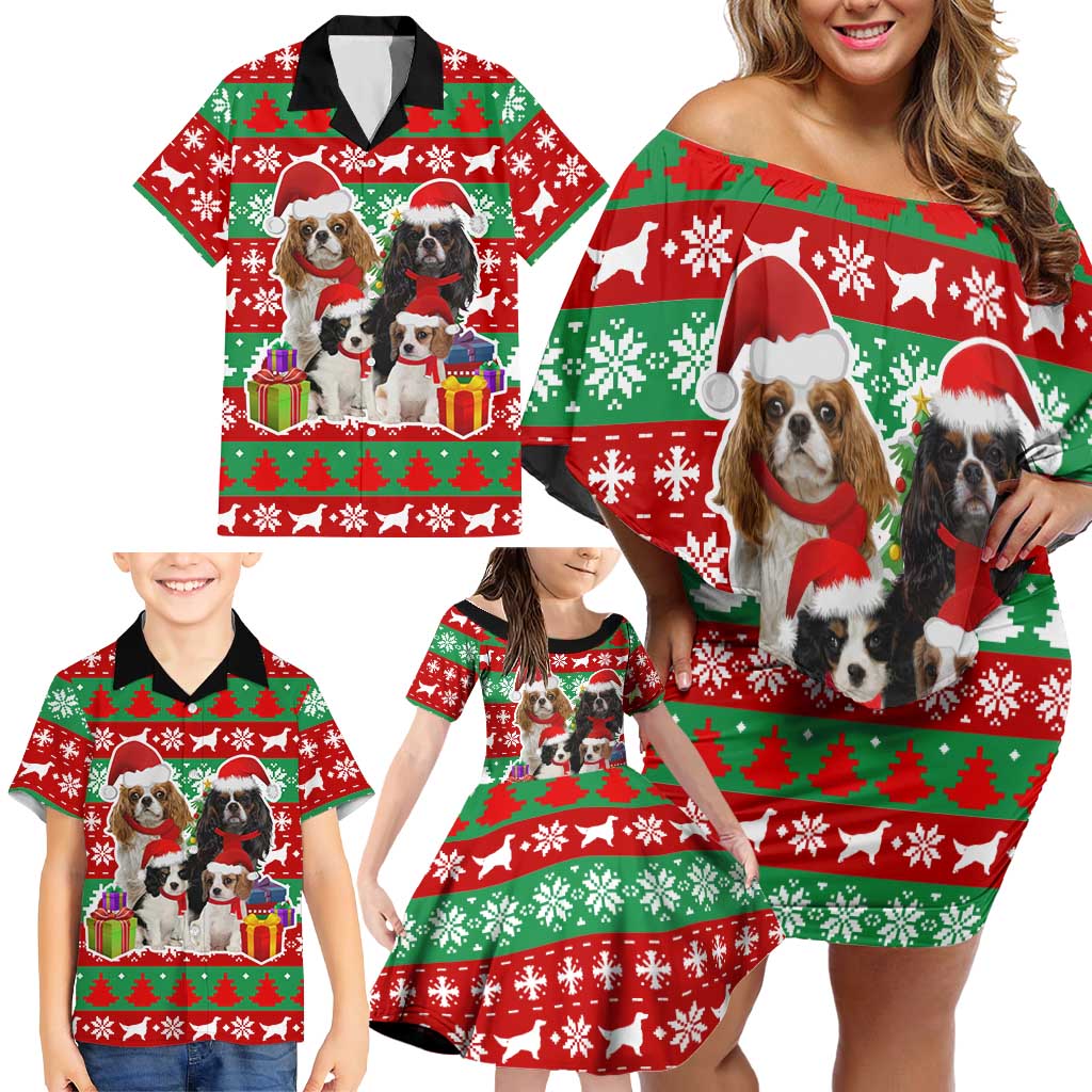Christmas Dogs Family Matching Off Shoulder Short Dress and Hawaiian Shirt with Santa Hats and Red Green Holiday Pattern - Wonder Print Shop