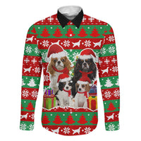 Christmas Dogs Family Matching Off Shoulder Short Dress and Hawaiian Shirt with Santa Hats and Red Green Holiday Pattern - Wonder Print Shop