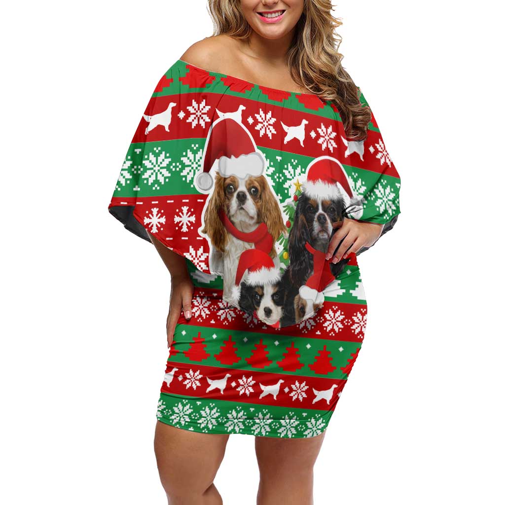 Christmas Dogs Family Matching Off Shoulder Short Dress and Hawaiian Shirt with Santa Hats and Red Green Holiday Pattern - Wonder Print Shop