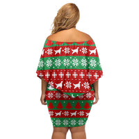 Christmas Dogs Family Matching Off Shoulder Short Dress and Hawaiian Shirt with Santa Hats and Red Green Holiday Pattern - Wonder Print Shop