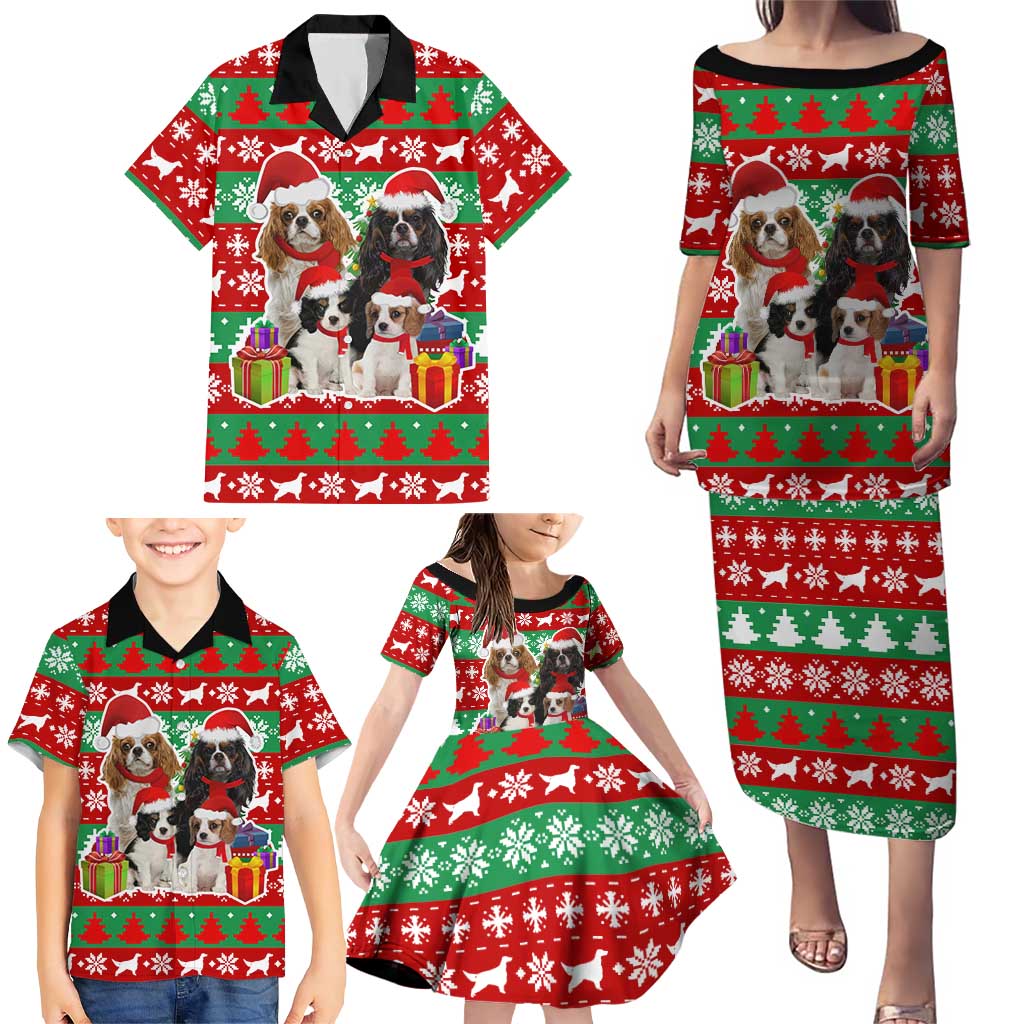 Christmas Dogs Family Matching Puletasi and Hawaiian Shirt with Santa Hats and Red Green Holiday Pattern - Wonder Print Shop