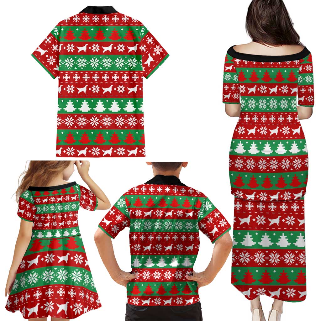 Christmas Dogs Family Matching Puletasi and Hawaiian Shirt with Santa Hats and Red Green Holiday Pattern - Wonder Print Shop
