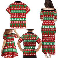 Christmas Dogs Family Matching Puletasi and Hawaiian Shirt with Santa Hats and Red Green Holiday Pattern - Wonder Print Shop