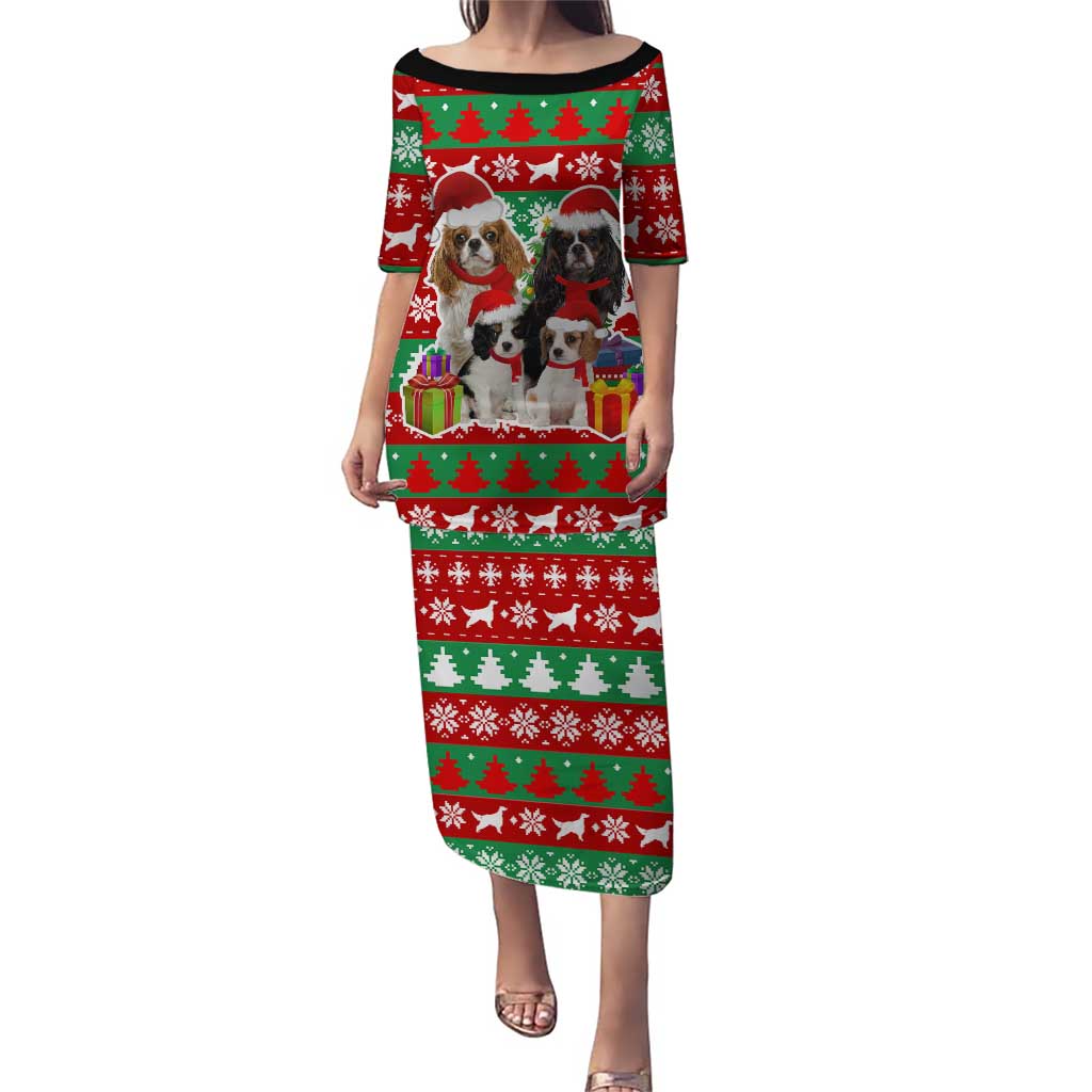 Christmas Dogs Family Matching Puletasi and Hawaiian Shirt with Santa Hats and Red Green Holiday Pattern - Wonder Print Shop