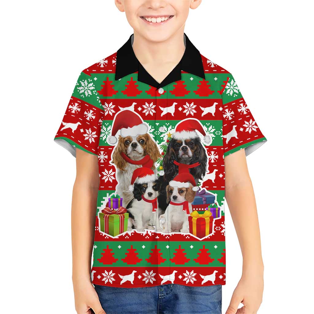 Christmas Dogs Family Matching Puletasi and Hawaiian Shirt with Santa Hats and Red Green Holiday Pattern - Wonder Print Shop