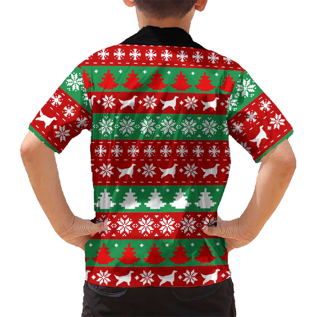 Christmas Dogs Family Matching Short Sleeve Bodycon Dress and Hawaiian Shirt with Santa Hats and Red Green Holiday Pattern - Wonder Print Shop