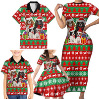 Christmas Dogs Family Matching Short Sleeve Bodycon Dress and Hawaiian Shirt with Santa Hats and Red Green Holiday Pattern - Wonder Print Shop