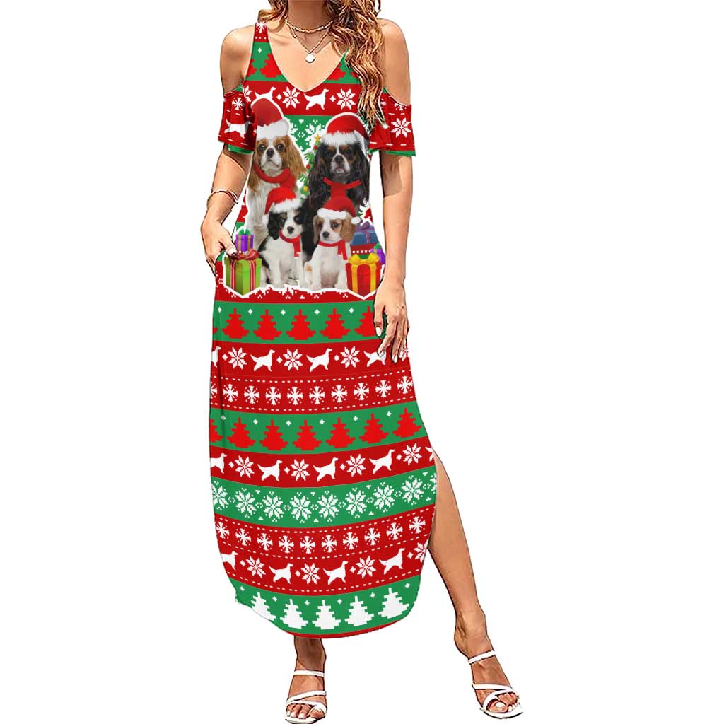 Christmas Dogs Family Matching Summer Maxi Dress and Hawaiian Shirt with Santa Hats and Red Green Holiday Pattern - Wonder Print Shop