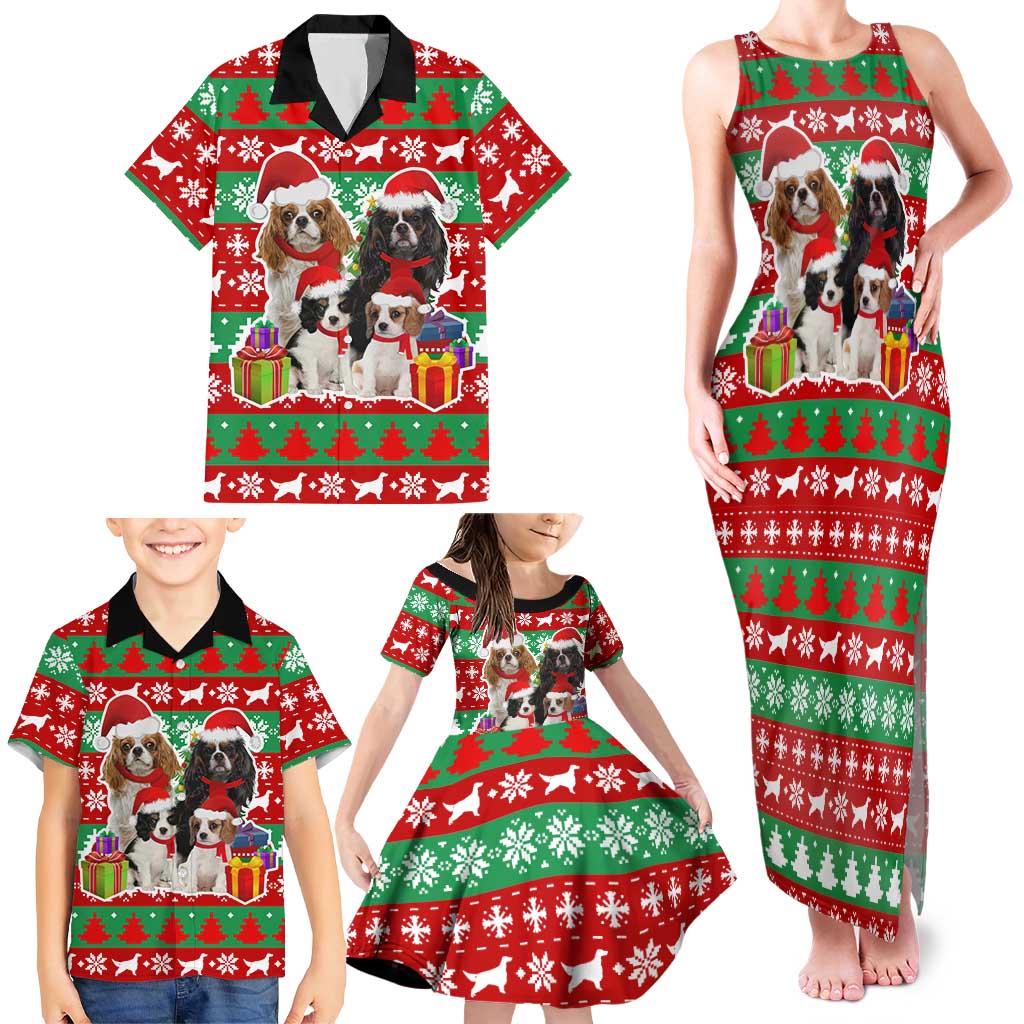 Christmas Dogs Family Matching Tank Maxi Dress and Hawaiian Shirt with Santa Hats and Red Green Holiday Pattern - Wonder Print Shop
