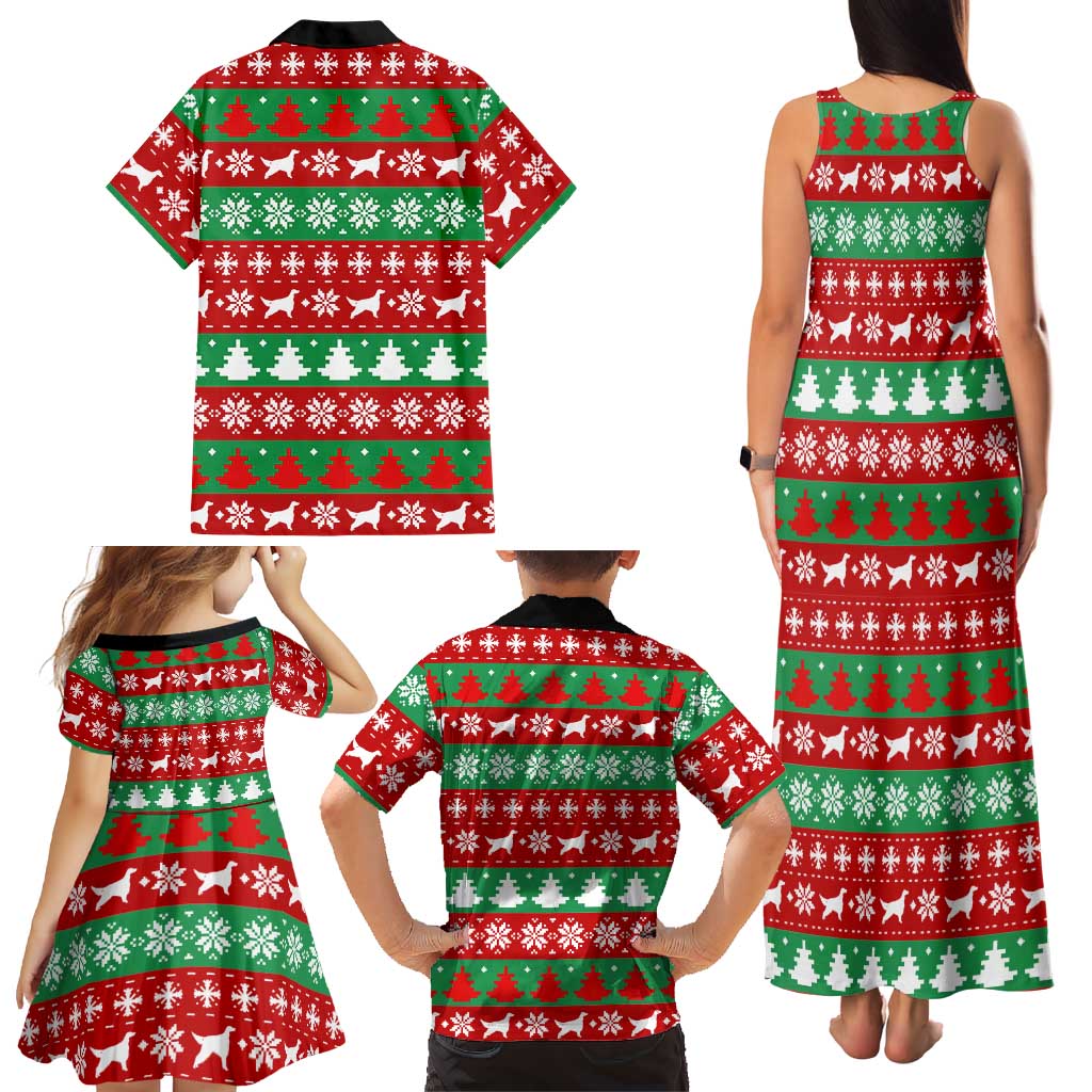 Christmas Dogs Family Matching Tank Maxi Dress and Hawaiian Shirt with Santa Hats and Red Green Holiday Pattern - Wonder Print Shop