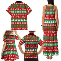 Christmas Dogs Family Matching Tank Maxi Dress and Hawaiian Shirt with Santa Hats and Red Green Holiday Pattern - Wonder Print Shop