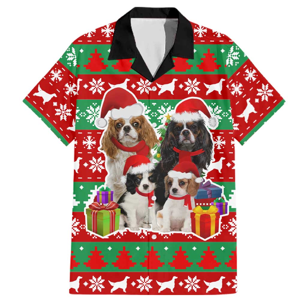 Christmas Dogs Family Matching Tank Maxi Dress and Hawaiian Shirt with Santa Hats and Red Green Holiday Pattern - Wonder Print Shop