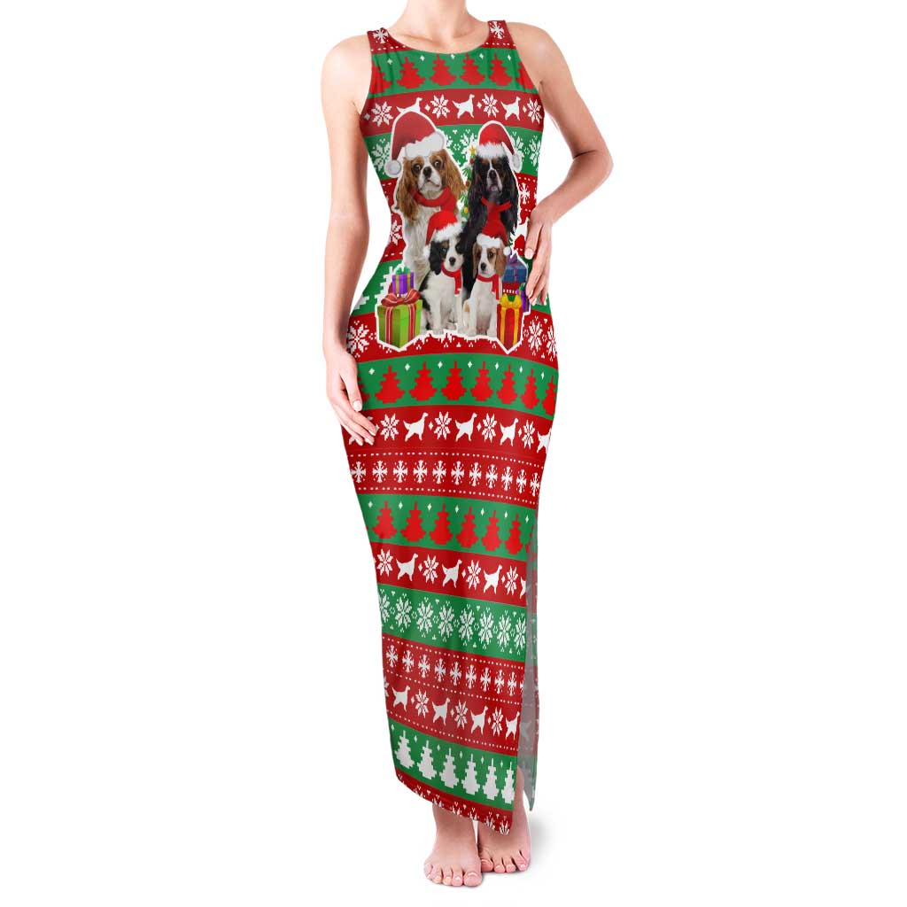 Christmas Dogs Family Matching Tank Maxi Dress and Hawaiian Shirt with Santa Hats and Red Green Holiday Pattern - Wonder Print Shop