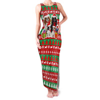 Christmas Dogs Family Matching Tank Maxi Dress and Hawaiian Shirt with Santa Hats and Red Green Holiday Pattern - Wonder Print Shop