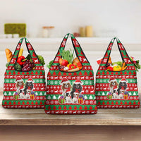 Christmas Dogs Grocery Bag with Santa Hats and Red Green Holiday Pattern - Wonder Print Shop