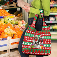 Christmas Dogs Grocery Bag with Santa Hats and Red Green Holiday Pattern - Wonder Print Shop