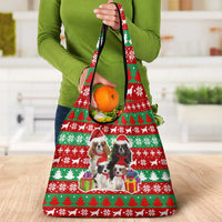Christmas Dogs Grocery Bag with Santa Hats and Red Green Holiday Pattern - Wonder Print Shop
