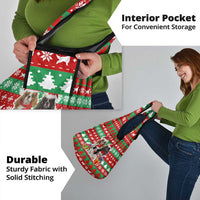 Christmas Dogs Grocery Bag with Santa Hats and Red Green Holiday Pattern - Wonder Print Shop