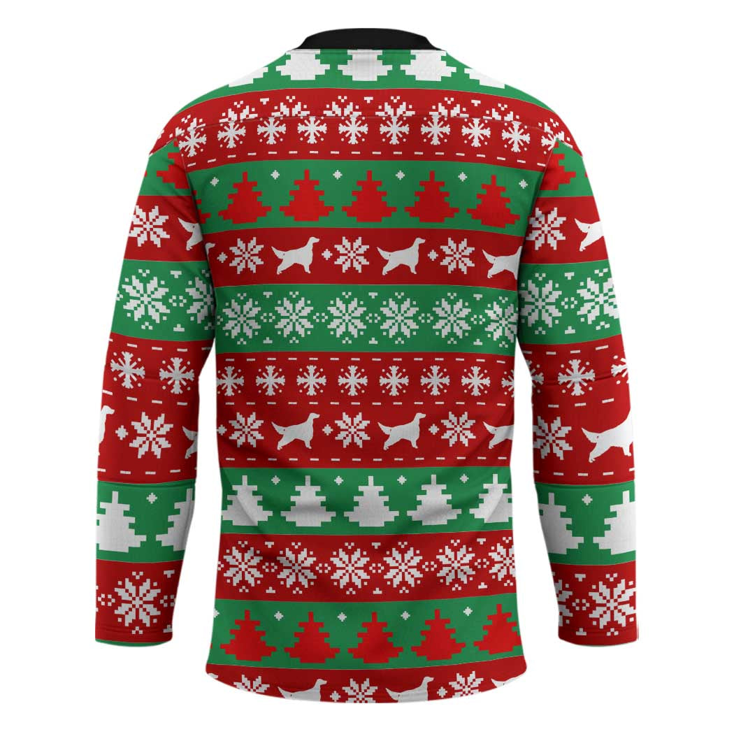 Christmas Dogs Hockey Jersey with Santa Hats and Red Green Holiday Pattern - Wonder Print Shop