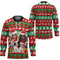 Christmas Dogs Hockey Jersey with Santa Hats and Red Green Holiday Pattern - Wonder Print Shop