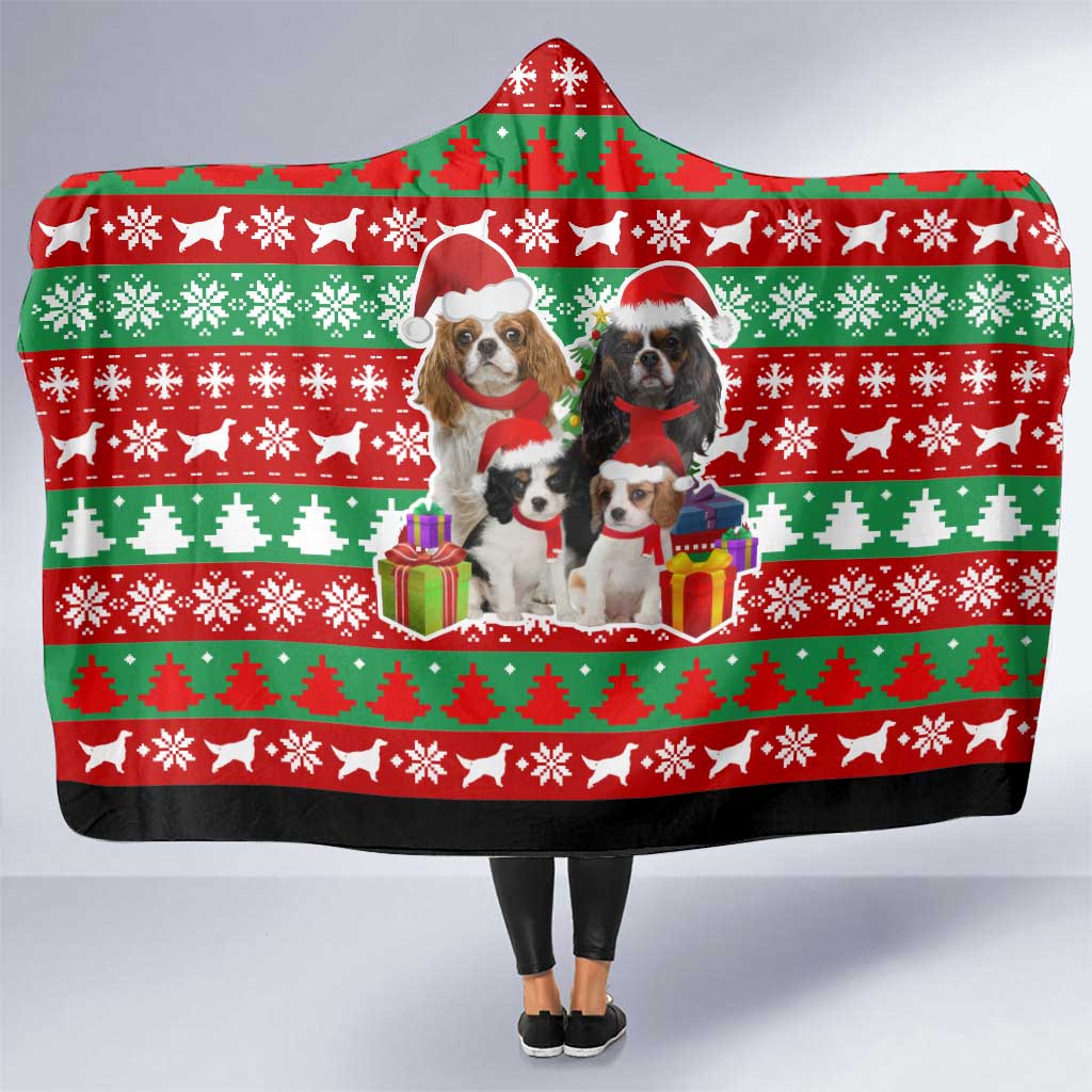Christmas Dogs Hooded Blanket with Santa Hats and Red Green Holiday Pattern - Wonder Print Shop