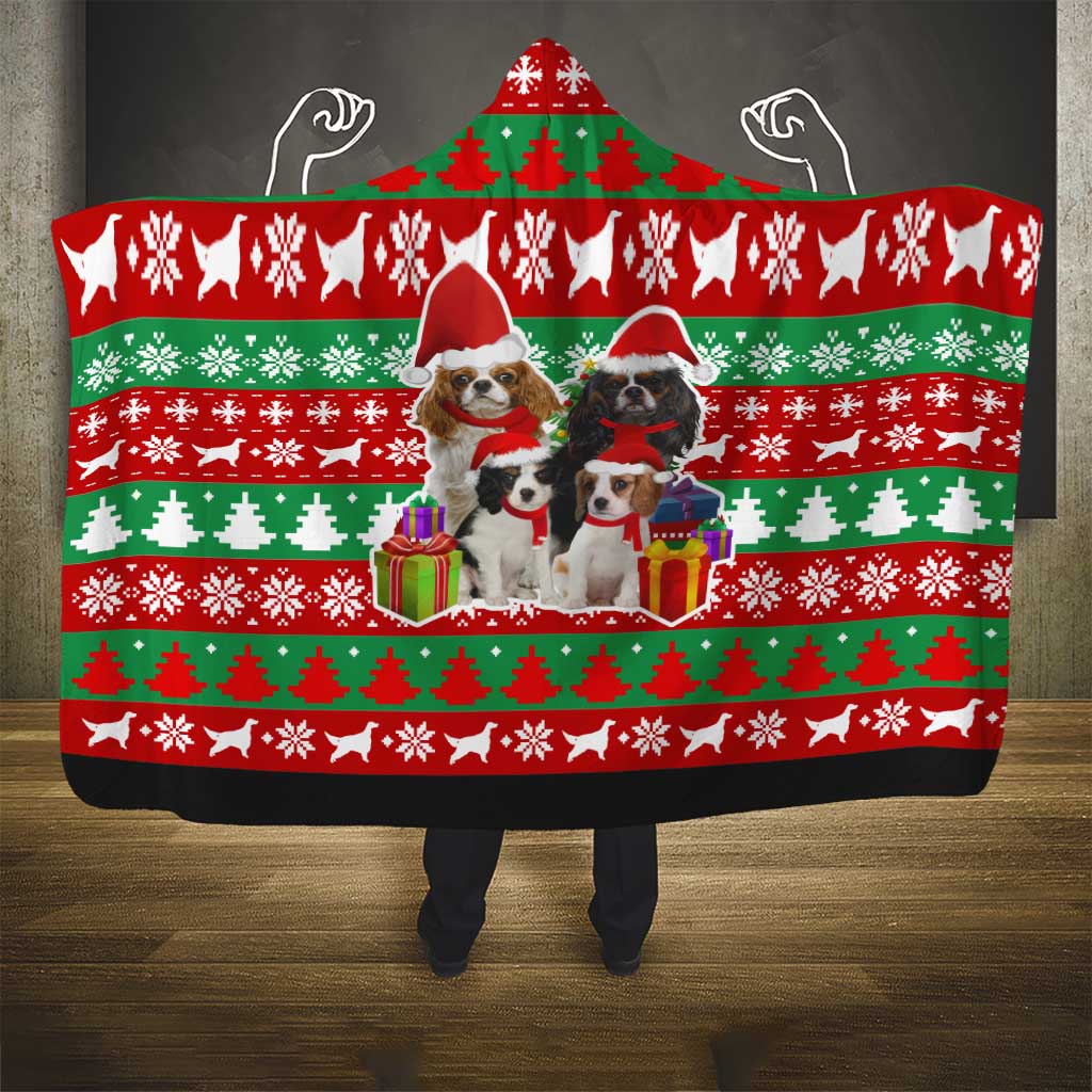 Christmas Dogs Hooded Blanket with Santa Hats and Red Green Holiday Pattern - Wonder Print Shop
