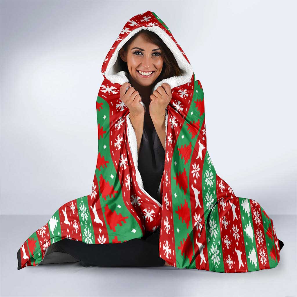 Christmas Dogs Hooded Blanket with Santa Hats and Red Green Holiday Pattern - Wonder Print Shop