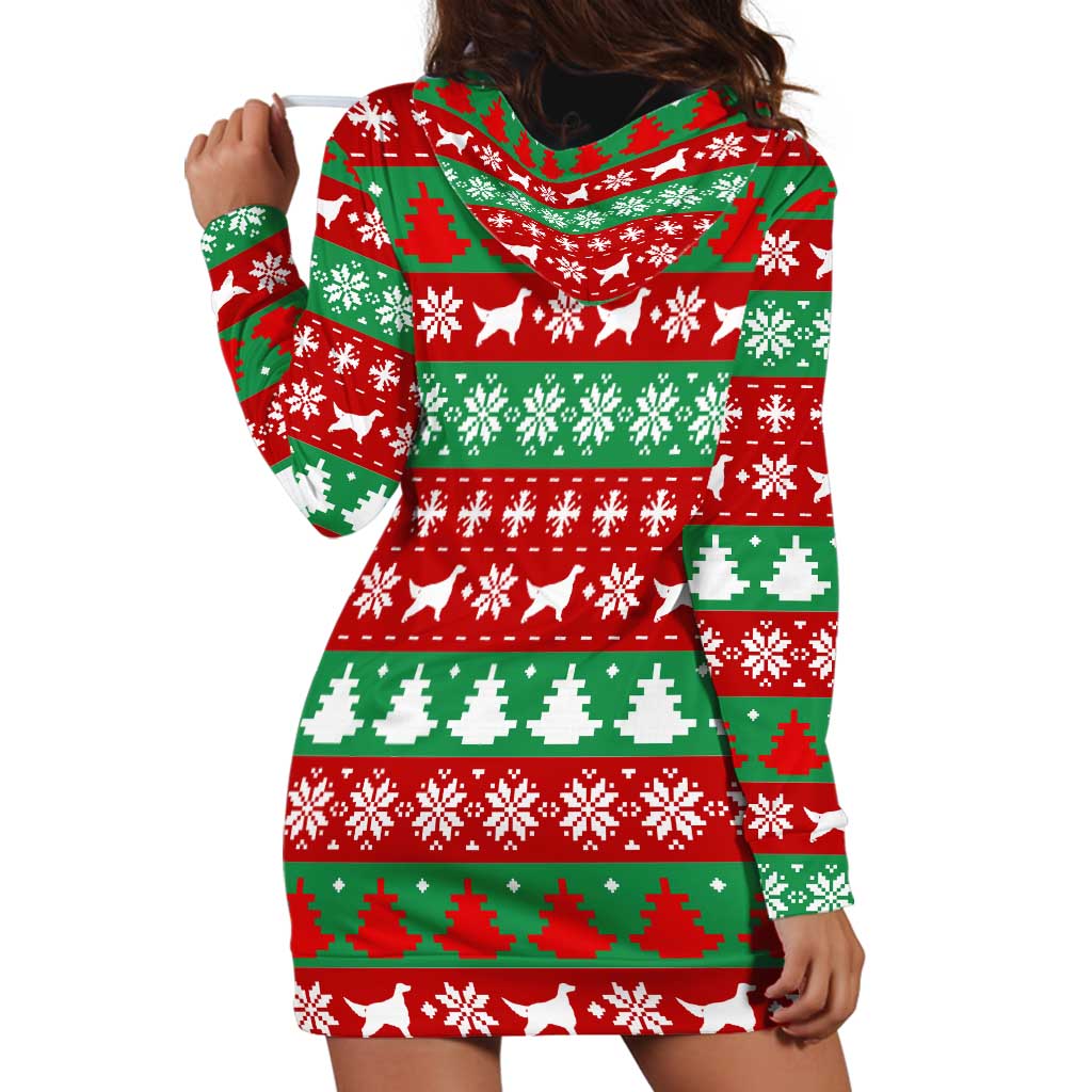 Christmas Dogs Hoodie Dress with Santa Hats and Red Green Holiday Pattern - Wonder Print Shop