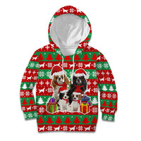Christmas Dogs Kid Hoodie with Santa Hats and Red Green Holiday Pattern - Wonder Print Shop