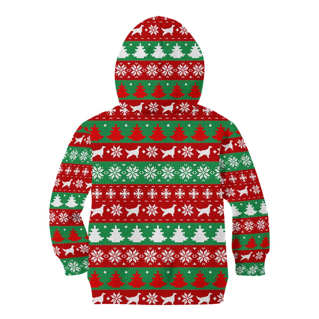 Christmas Dogs Kid Hoodie with Santa Hats and Red Green Holiday Pattern - Wonder Print Shop