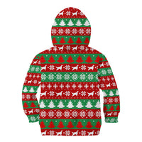 Christmas Dogs Kid Hoodie with Santa Hats and Red Green Holiday Pattern - Wonder Print Shop