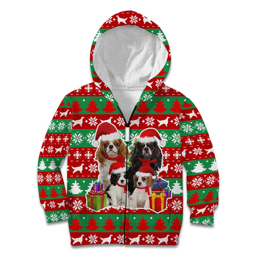 Christmas Dogs Kid Hoodie with Santa Hats and Red Green Holiday Pattern - Wonder Print Shop