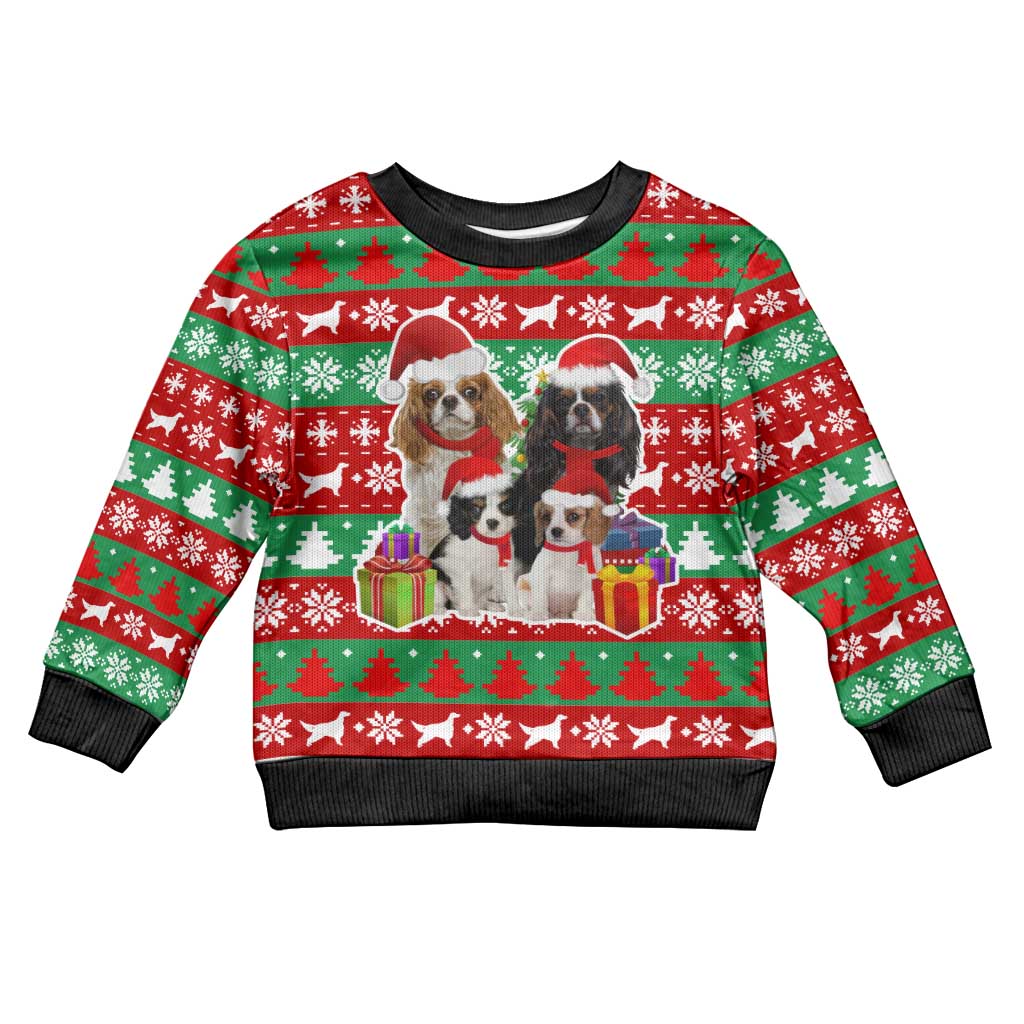 Christmas Dogs Kid Ugly Christmas Sweater with Santa Hats and Red Green Holiday Pattern - Wonder Print Shop